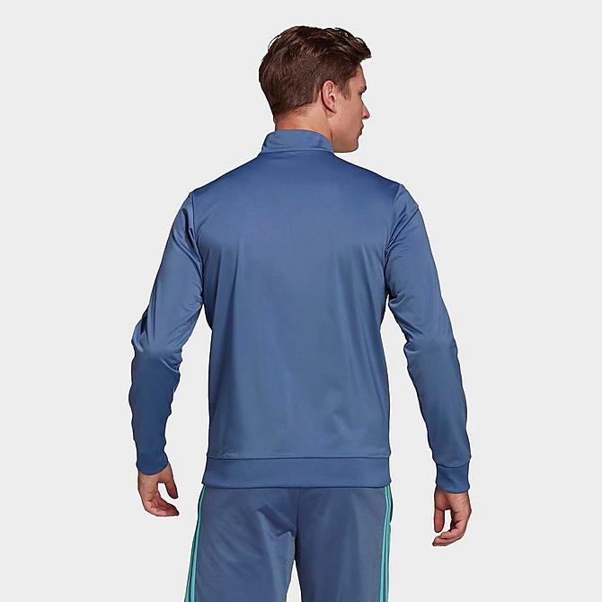 Back Left view of Men's adidas Essentials 3-Stripes Tricot Track Jacket in Crew Blue Click to zoom