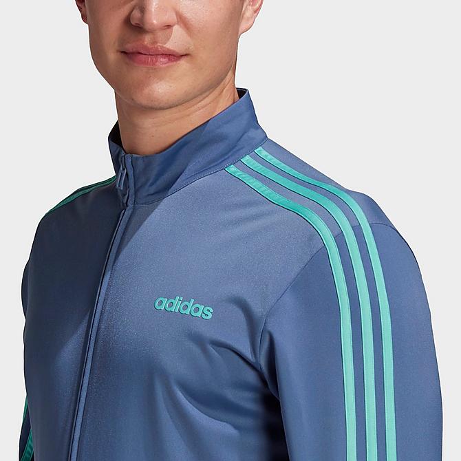 Back Right view of Men's adidas Essentials 3-Stripes Tricot Track Jacket in Crew Blue Click to zoom