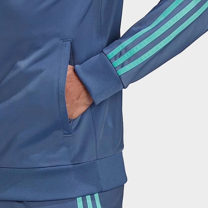 On Model 6 view of Men's adidas Essentials 3-Stripes Tricot Track Jacket in Crew Blue Click to zoom