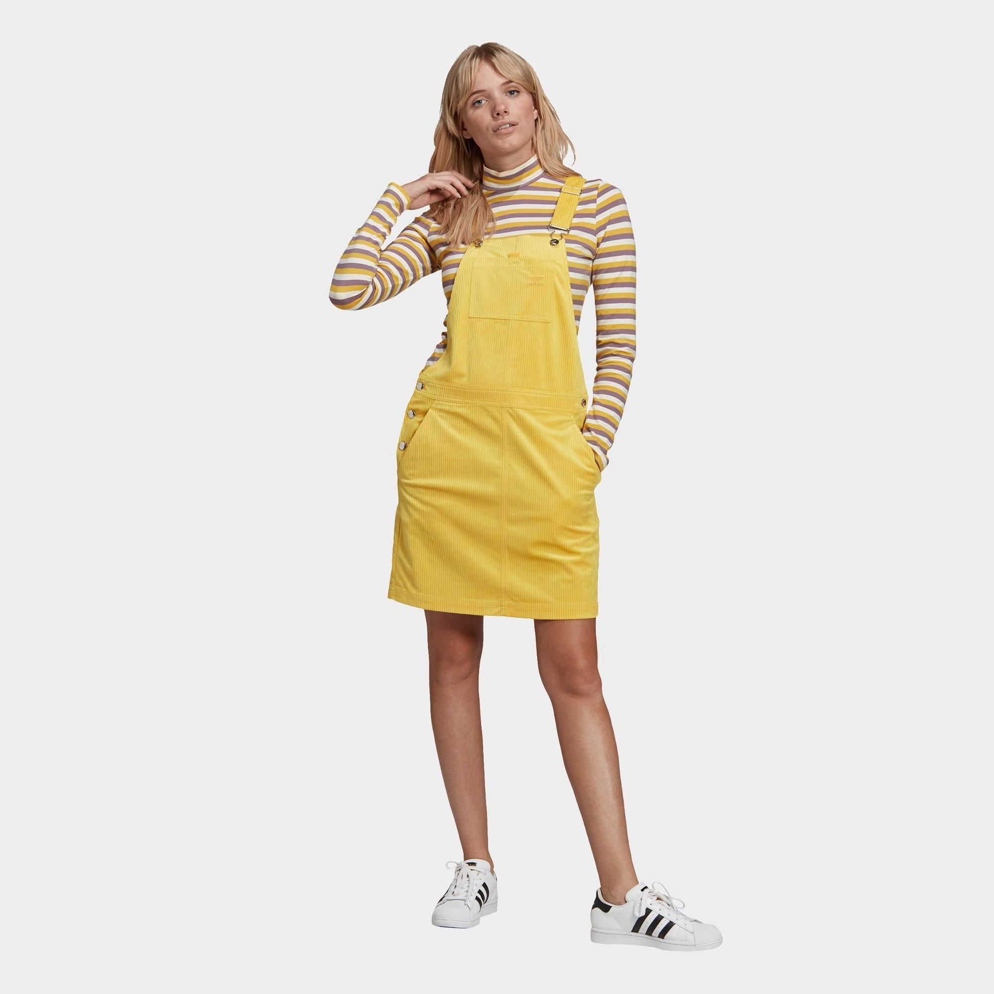 yellow overalls dress