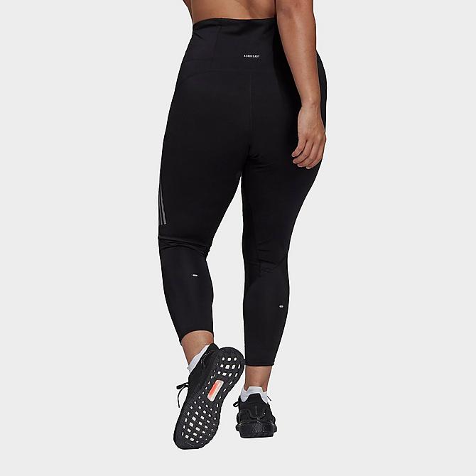 Back Left view of Women's adidas Own The Run Cropped Training Tights (Plus Size) in Black Click to zoom