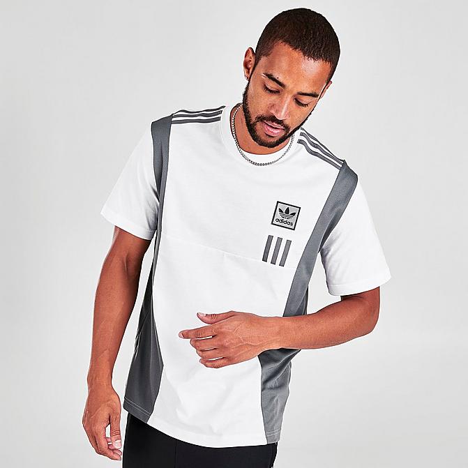 Front view of Men's adidas Originals ID96 Tech T-Shirt in White/Grey/Black Click to zoom