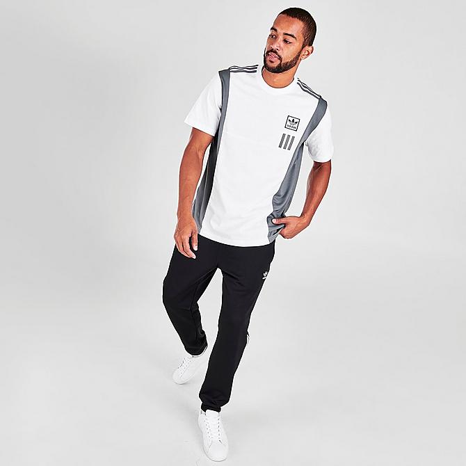 Front Three Quarter view of Men's adidas Originals ID96 Tech T-Shirt in White/Grey/Black Click to zoom