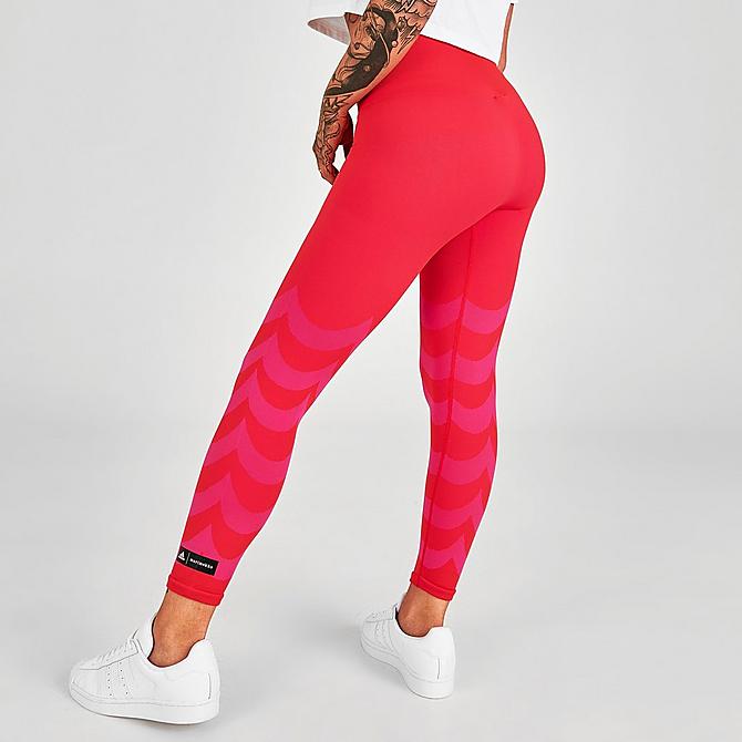 Back Right view of Women's adidas Originals x Marimekko Aeroknit Cropped Training Tights in Team Real Magenta/Vivid Red Click to zoom