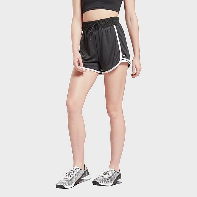 Front Three Quarter view of Women's Reebok Workout Ready High-Rise Knit Shorts Click to zoom