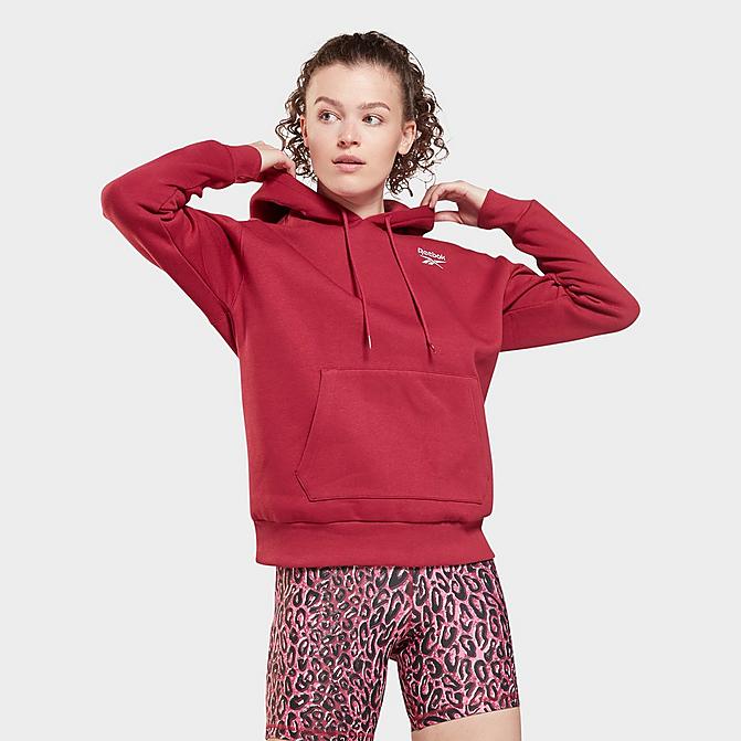 Front view of Women's Reebok Identity Fleece Pullover Hoodie in Punch Berry Click to zoom