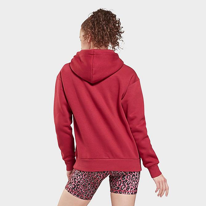 Front Three Quarter view of Women's Reebok Identity Fleece Pullover Hoodie in Punch Berry Click to zoom