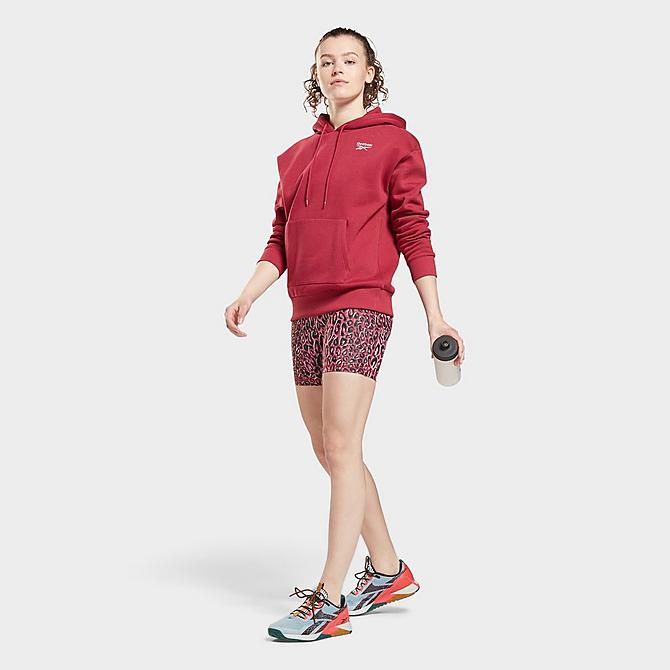 Back Left view of Women's Reebok Identity Fleece Pullover Hoodie in Punch Berry Click to zoom
