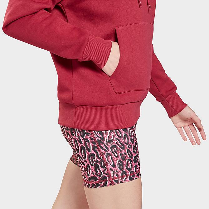 On Model 5 view of Women's Reebok Identity Fleece Pullover Hoodie in Punch Berry Click to zoom
