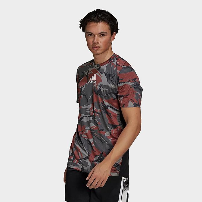 Front view of Men's adidas Designed 2 Move Camo Graphic T-Shirt in Scarlet/White Click to zoom