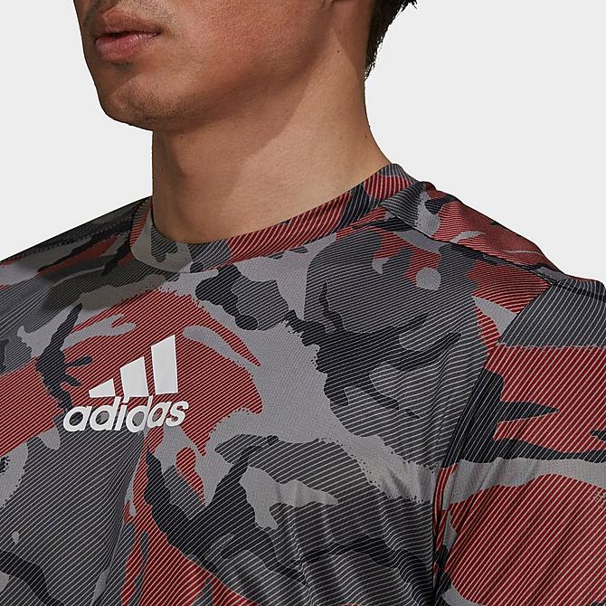 Back Right view of Men's adidas Designed 2 Move Camo Graphic T-Shirt in Scarlet/White Click to zoom