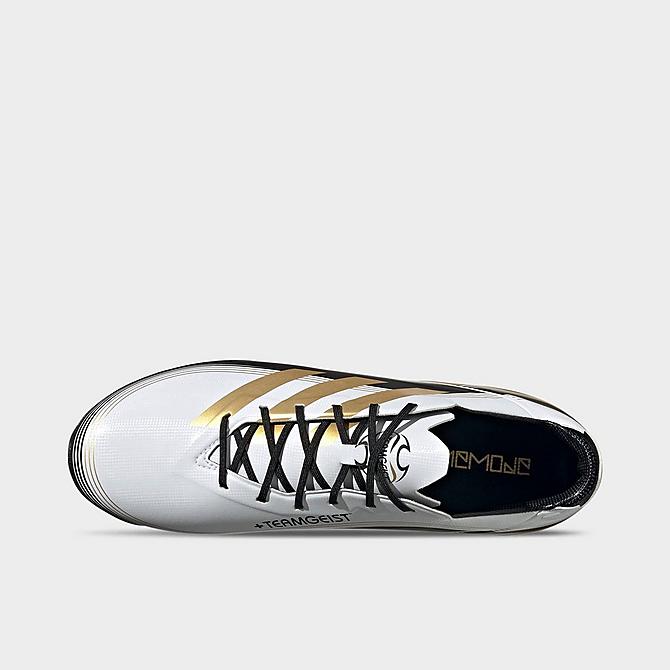 Back view of adidas Gamemode Firm Ground Soccer Cleats in Cloud White/Gold Metallic/Core Black Click to zoom