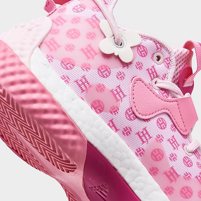 Front view of Big Kids' adidas Harden Vol. 6 Basketball Shoes in Pink Click to zoom