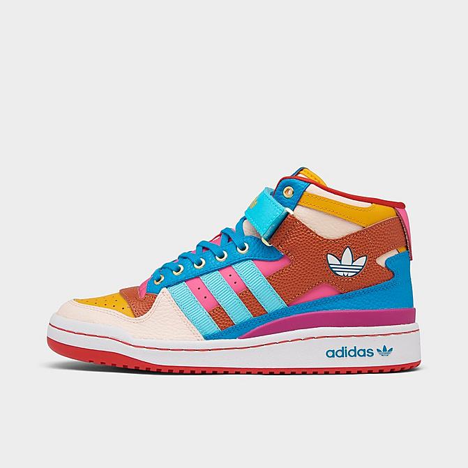 Right view of Women's adidas Originals Forum Mid Casual Shoes in Team College Gold/Pulse Aqua/Pink Tint Click to zoom