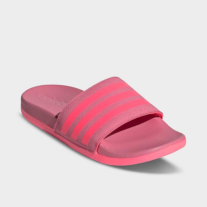 Three Quarter view of Girls' Big Kids' adidas Adilette Comfort Slide Sandals in Rose Tone Click to zoom
