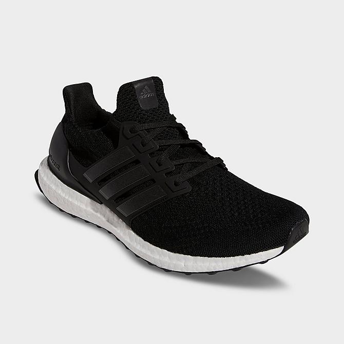 Three Quarter view of Men's adidas UltraBOOST 5.0 DNA Running Shoes in Black/Black/White Click to zoom