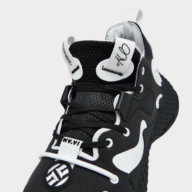 Front view of Big Kids' adidas Harden Vol. 6 Basketball Shoes in Core Black/Core Black/Cloud White Click to zoom