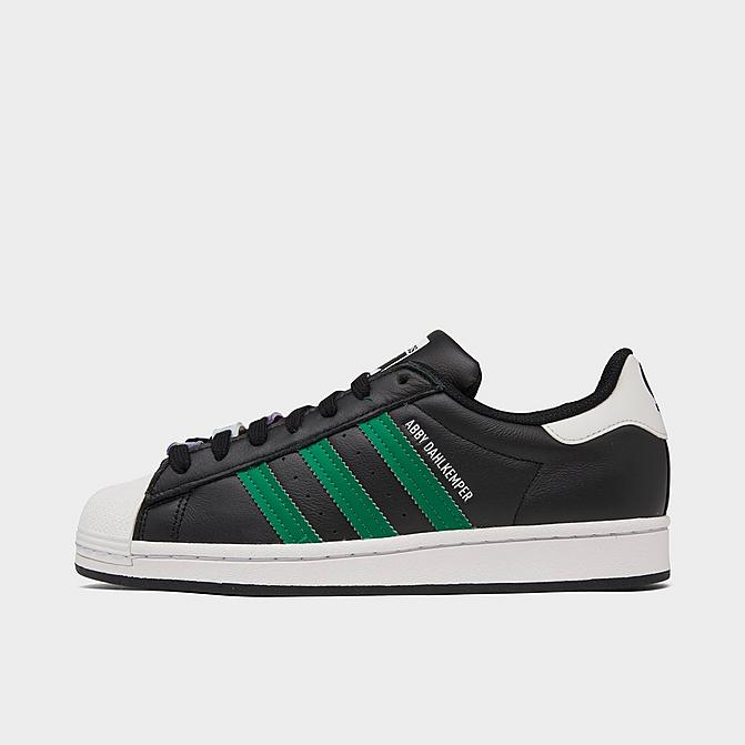 Right view of Women's Abby Dahlkemper x adidas Originals Superstar Casual Shoes in Core Black/Bold Green/Active Purple Click to zoom