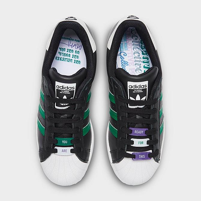 Back view of Women's Abby Dahlkemper x adidas Originals Superstar Casual Shoes in Core Black/Bold Green/Active Purple Click to zoom