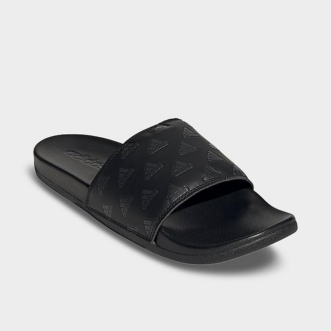 Three Quarter view of Men's adidas Adilette Cloudfoam Plus Slide Sandals in Black/Carbon/Black Click to zoom