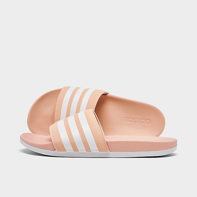 Right view of Women's adidas Adilette Comfort Slide Sandals in Vapour Pink/White/White Click to zoom