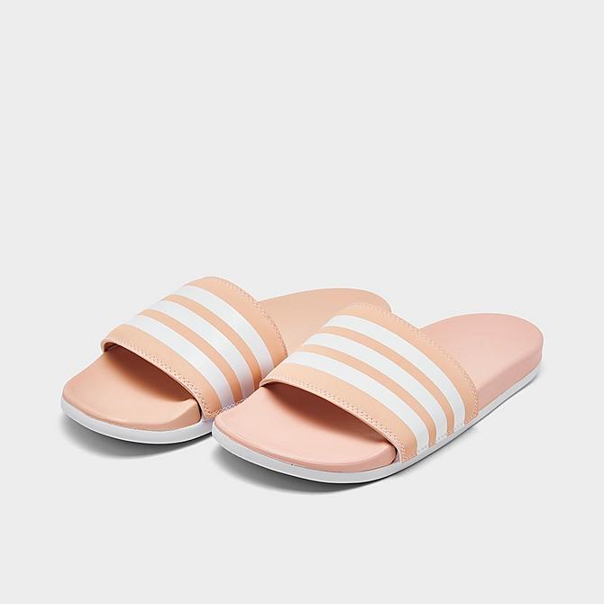 Three Quarter view of Women's adidas Adilette Comfort Slide Sandals in Vapour Pink/White/White Click to zoom