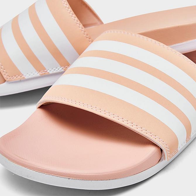 Front view of Women's adidas Adilette Comfort Slide Sandals in Vapour Pink/White/White Click to zoom