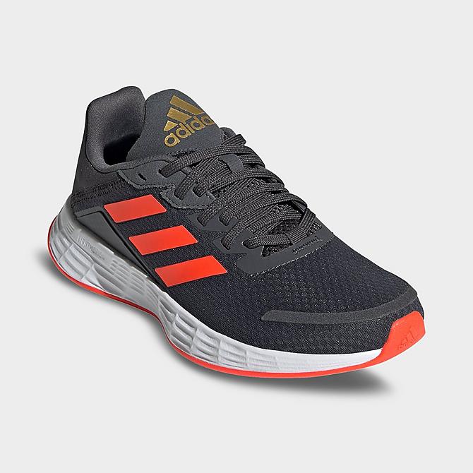 Three Quarter view of Big Kids' adidas Duramo SL Running Shoes in Grey/Solar Red/Carbon Click to zoom