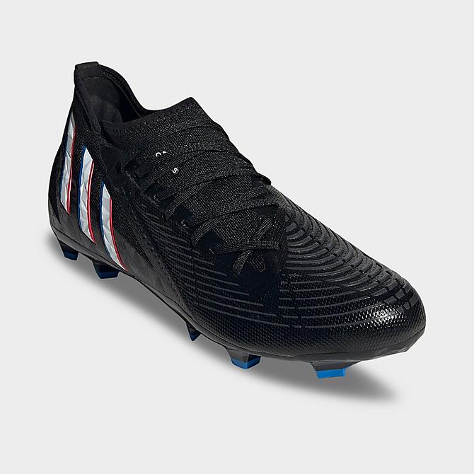 Three Quarter view of Men's adidas Predator Edge.3 Firm Ground Soccer Cleats in Black/White/Vivid Red Click to zoom