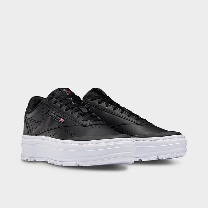 Three Quarter view of Women's Reebok Club C Double Geo Casual Shoes in Core Black/Core Black/Footwear White Click to zoom
