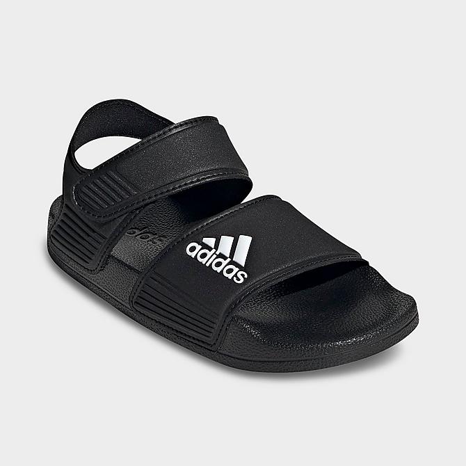 Three Quarter view of Big Kids' adidas Adilette Sandals in Black/White/Black Click to zoom