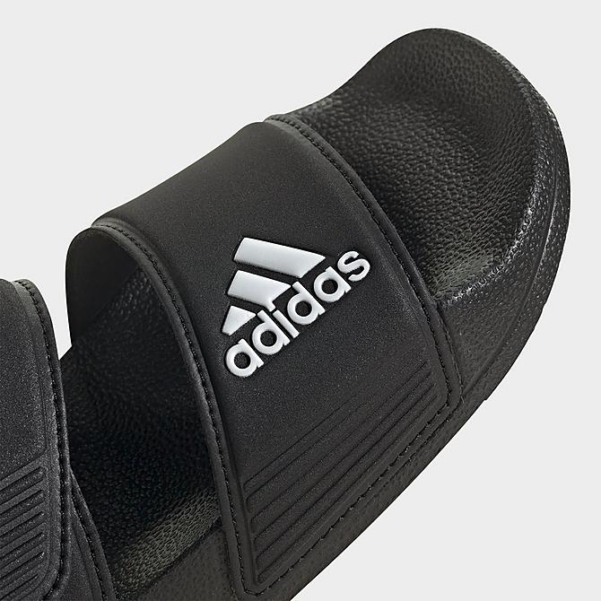 Front view of Big Kids' adidas Adilette Sandals in Black/White/Black Click to zoom