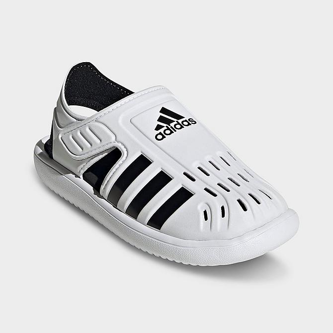 Three Quarter view of Little Kids' adidas Summer Closed Toe Water Sandals in Cloud White/Core Black/Cloud White Click to zoom