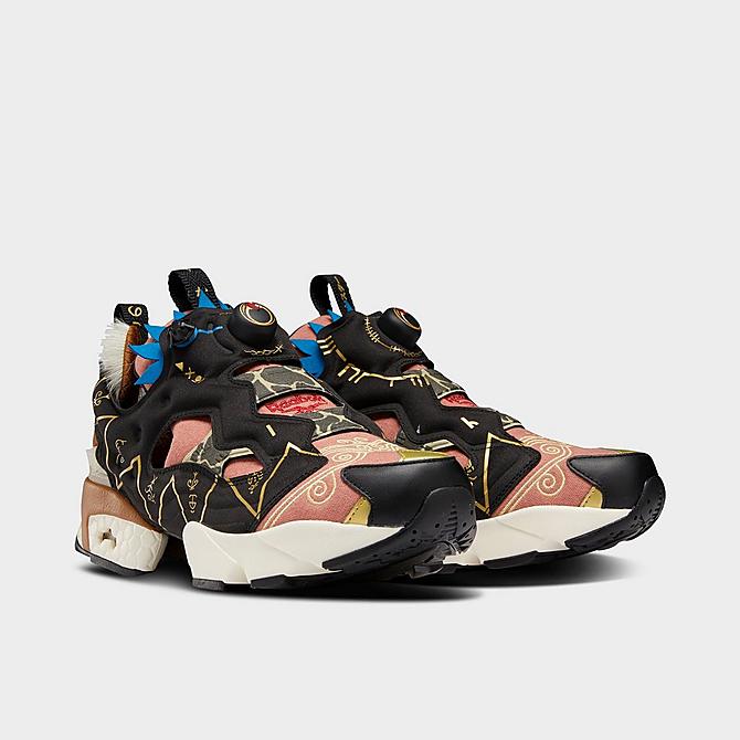Three Quarter view of Men's Reebok x Minions Instapump Fury Casual Shoes in Black/Rustic Clay/Gold Metallic Click to zoom