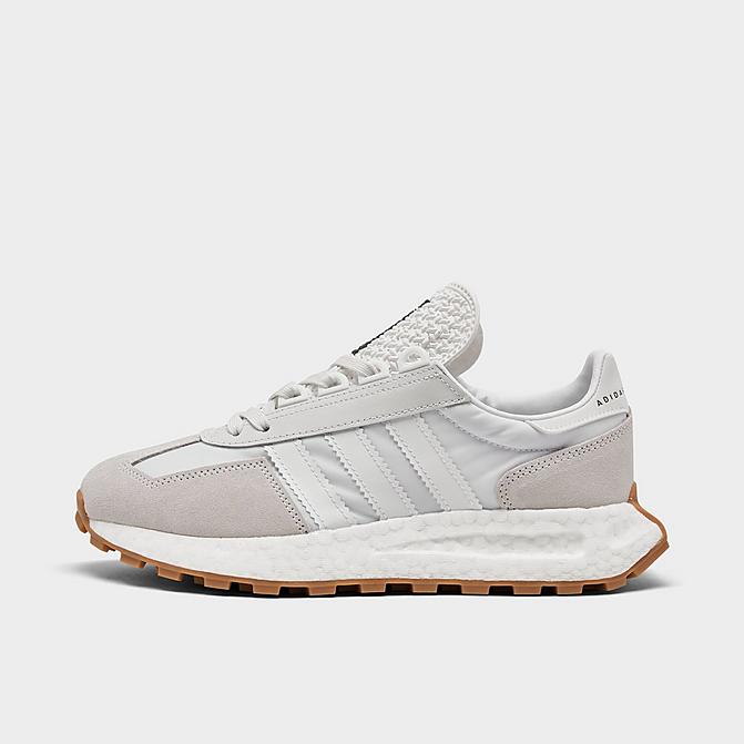 Right view of Big Kids' adidas Originals Retropy E5 Casual Shoes in Crystal White/Cloud White/Grey Three Click to zoom