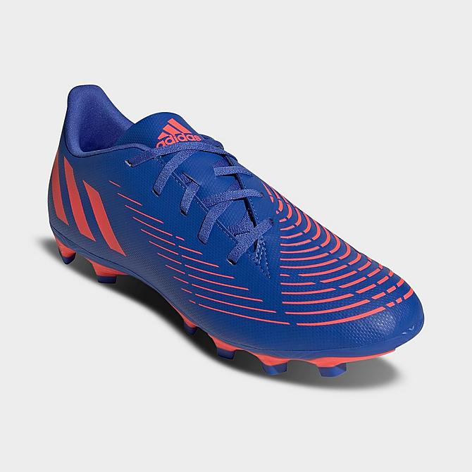 Three Quarter view of Men's adidas Predator Edge.4 Flexible Ground Soccer Cleats in Hi-Res Blue/Turbo/Hi-Res Blue Click to zoom