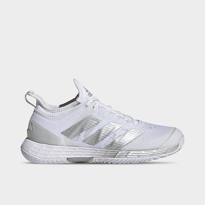 Right view of Women's adidas Adizero Ubersonic 4 Tennis Shoes in Cloud White/Silver Metallic/Grey Click to zoom