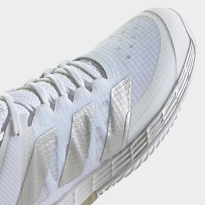 Front view of Women's adidas Adizero Ubersonic 4 Tennis Shoes in Cloud White/Silver Metallic/Grey Click to zoom