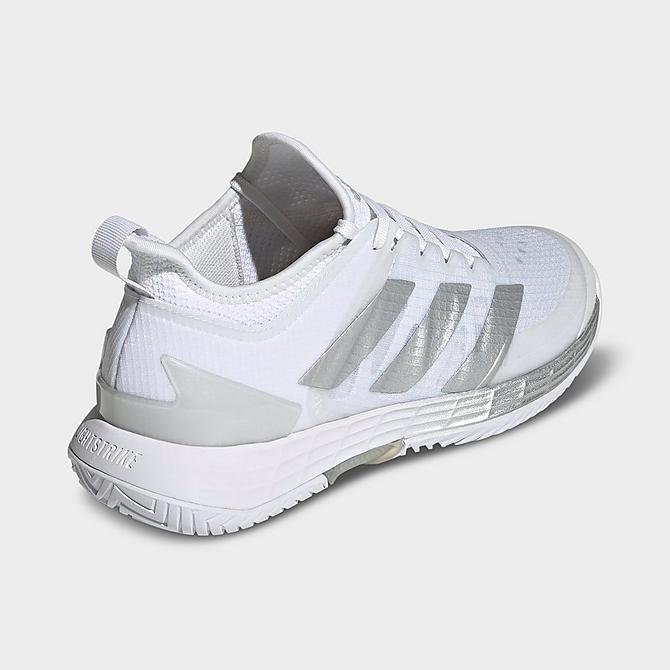 Left view of Women's adidas Adizero Ubersonic 4 Tennis Shoes in Cloud White/Silver Metallic/Grey Click to zoom