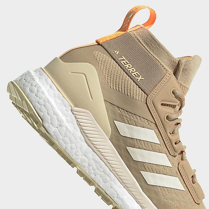 Front view of Women's adidas Terrex Free Hiker Trail Shoes in Beige Tone/Wonder White/Pulse Amber Click to zoom