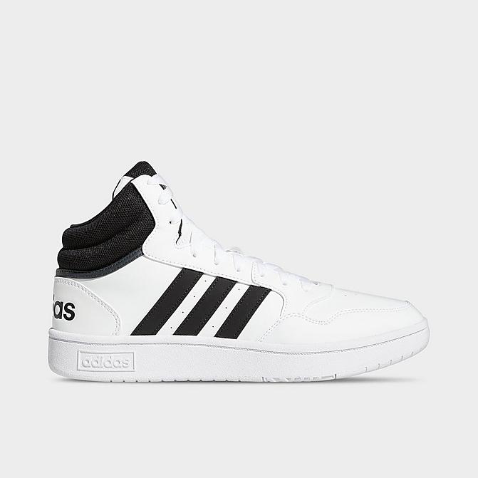 Right view of Men's adidas Hoops 3.0 Mid Classic Vintage Casual Shoes in Black/Black/White Click to zoom