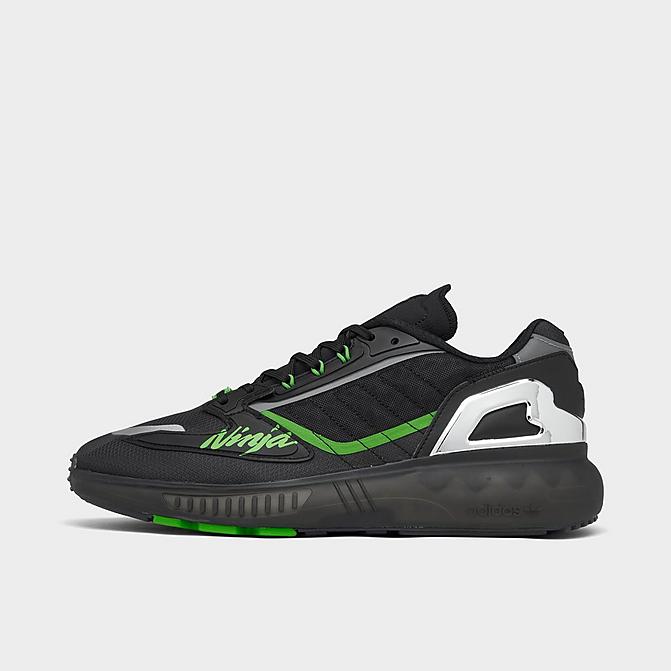Right view of Men's adidas x Kawasaki Ninja ZX 5K BOOST Casual Shoes in Core Black/Neon Green/Metallic Silver Click to zoom