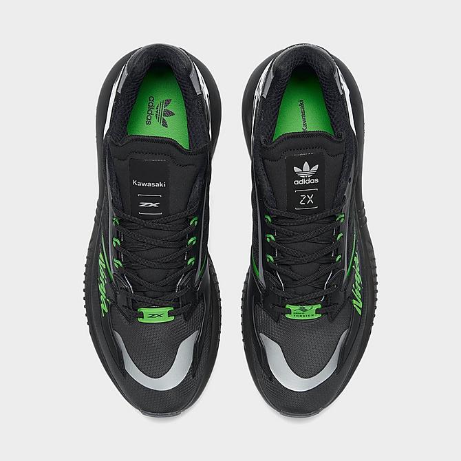 Back view of Men's adidas x Kawasaki Ninja ZX 5K BOOST Casual Shoes in Core Black/Neon Green/Metallic Silver Click to zoom