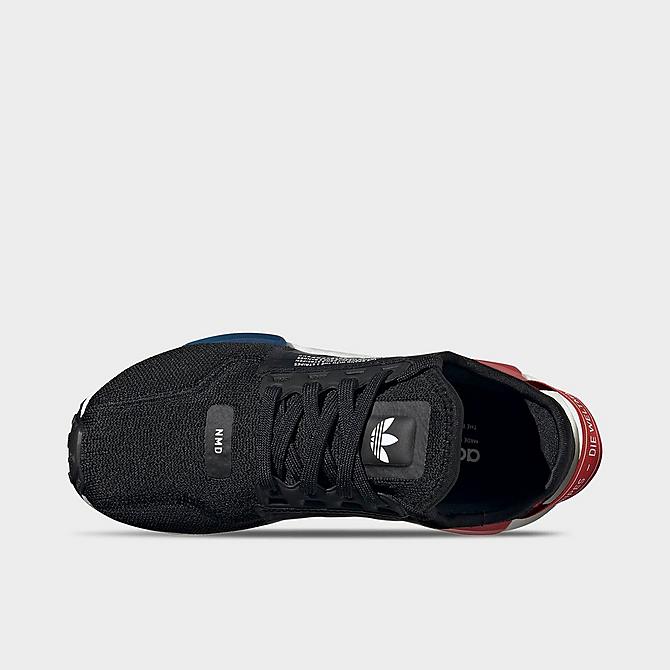 Back view of Big Kids' adidas Originals NMD_R1 V2 Casual Shoes in Core Black/Cloud White/Red/Blue Click to zoom
