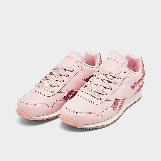 Three Quarter view of Girls' Little Kids' Reebok Royal Classic Jogger 2 Platform Casual Shoes in Porcelain Pink Click to zoom