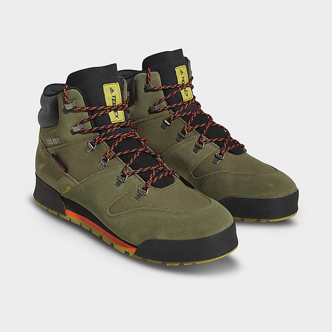 Three Quarter view of Men's adidas Terrex Snowpitch COLD.RDY Hiking Shoes in Focus Olive/Black/Pulse Olive Click to zoom