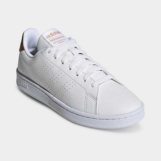 Three Quarter view of Women's adidas Essentials Advantage Casual Shoes in White/White/Copper Metallic Click to zoom