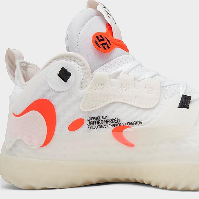 Front view of adidas Harden Vol. 5 Futurenatural Basketball Shoes in Cloud White/Core Black/Solar Red Click to zoom