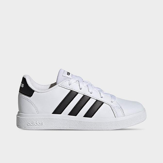Right view of Little Kids' adidas Grand Court 2.0 Casual Shoes in White/Black/Black Click to zoom