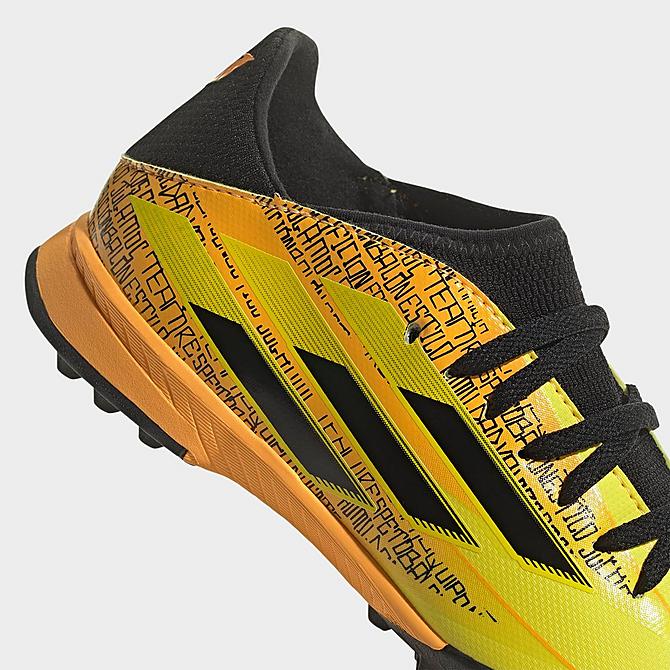 Front view of Big Kids' adidas X Speedflow Messi.3 Turf Soccer Cleats in Solar Gold/Core Black/Bright Yellow Click to zoom